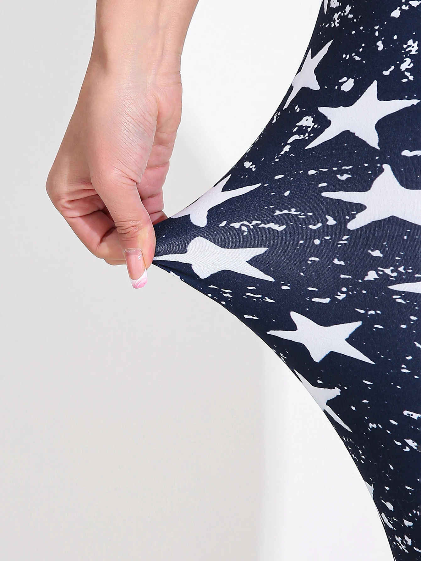 Verano primavera moda azul blanco estrella mujer siete puntos alta elasticidad Legging Fitness ejercicio prendas de vestir exteriores adelgazantes pantalones de Yoga