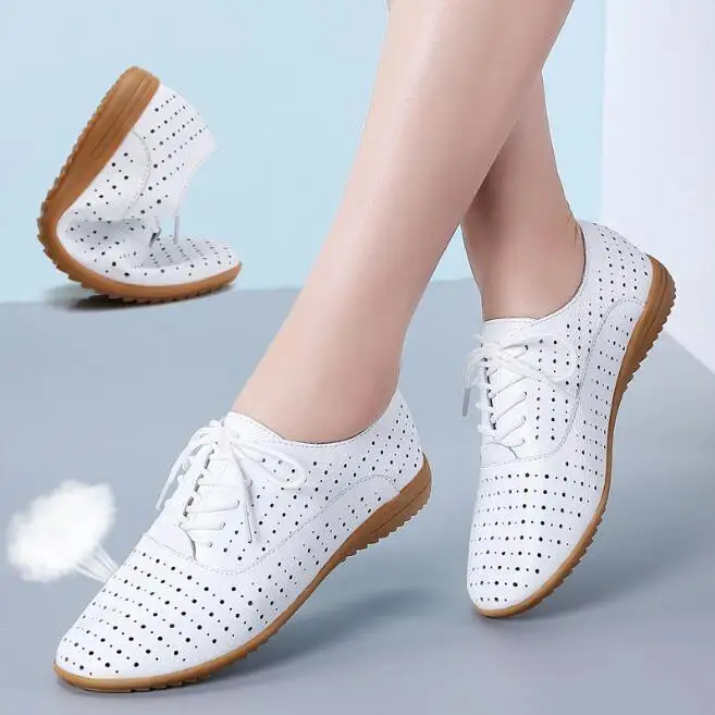 2024 New Women Flats Spring Autumn Woman Loafers Genuine Leather Female Shoes Lace up Soft Comfortable Ladies Women\'s Shoes