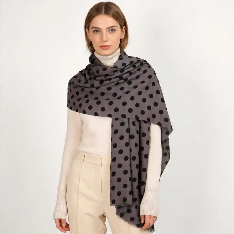 2026 Winter Neuer Mittelgroßer Trendiger Polka-Dot-Schal/Umhang mit Hautfreundlichem, Warmem Druck – Detail 8
