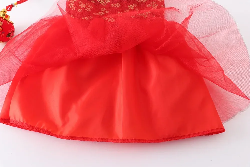 Rotes Sommerkleid für Kinder, Qipao, chinesische Mode, Performance-Cheongsam, Netzstoff, Prinzessinnenkleider, Tanzkleidung für Kinder, Vestidos – Detail 31