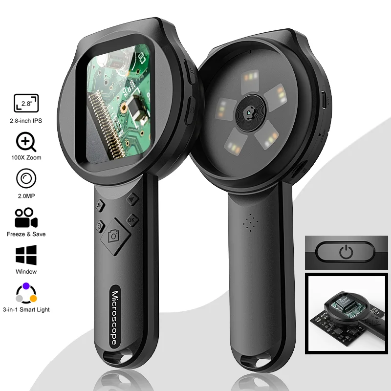 

2-дюймовое цифровое увеличительное устройство IPS, мини-ручное HD-увеличительное стекло, цифровой микроскоп для ремонта электроники, часы с печатной платой