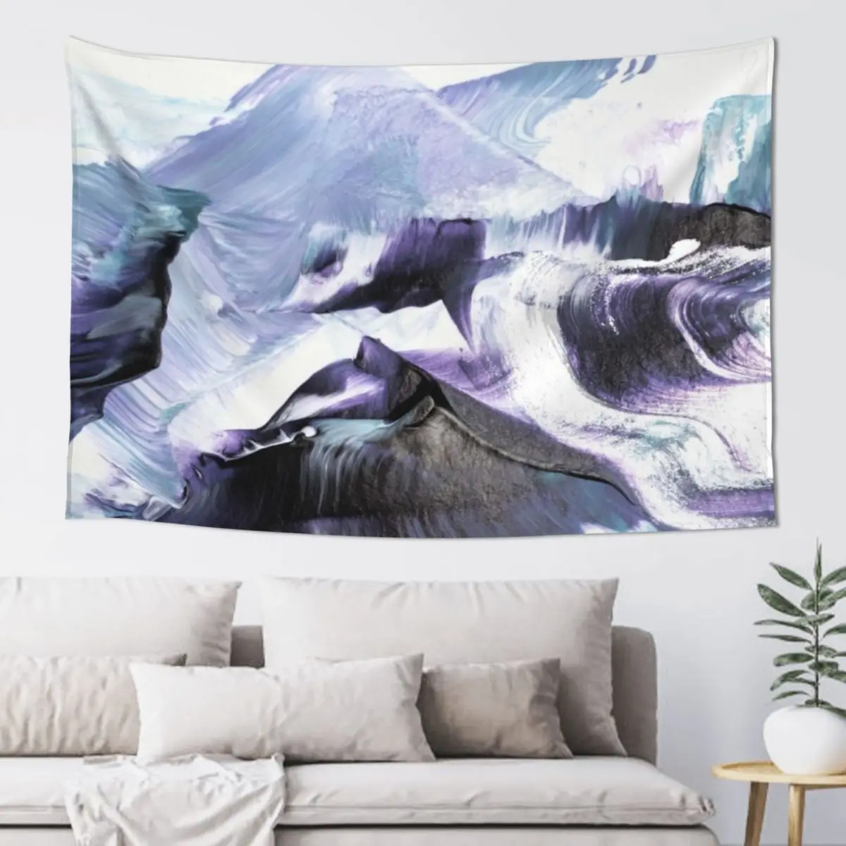 Indigo Blue Mountains, Abstract Acrylic Painting Tapestry Outdoor Decor Living Room Decoration Tapestry