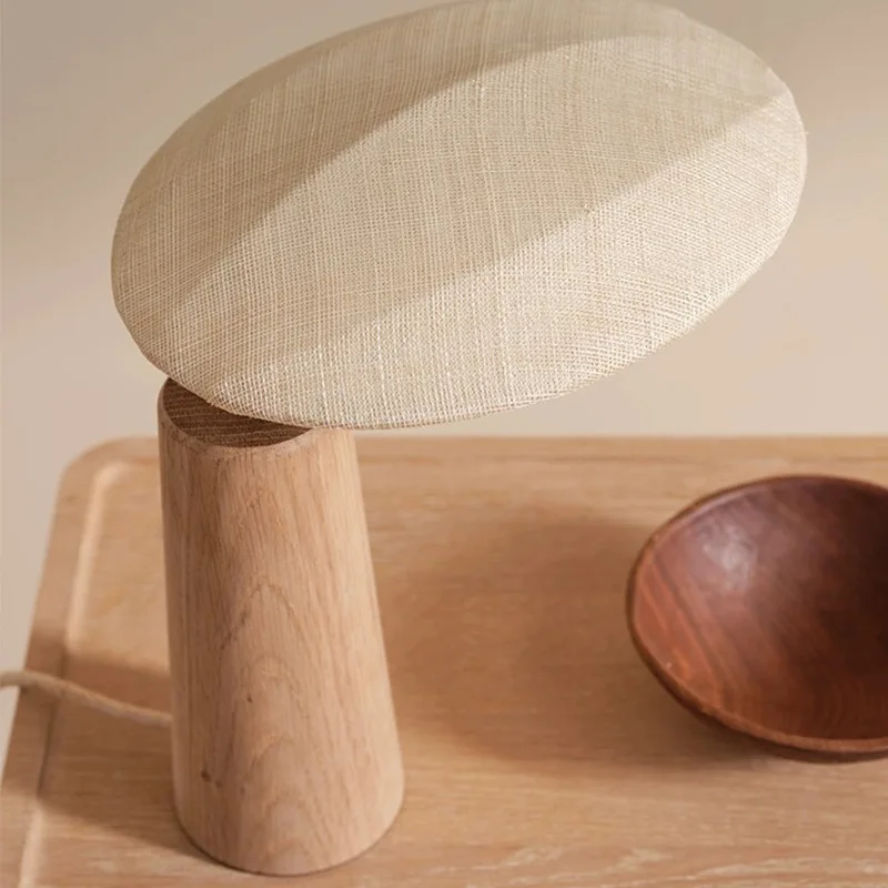 Wabi Sabi مصباح طاولة الرياح بسيط من الخشب الصلب لغرفة النوم بجانب السرير مصباح مكتبي من القماش مصباح طاولة مزخرف #5