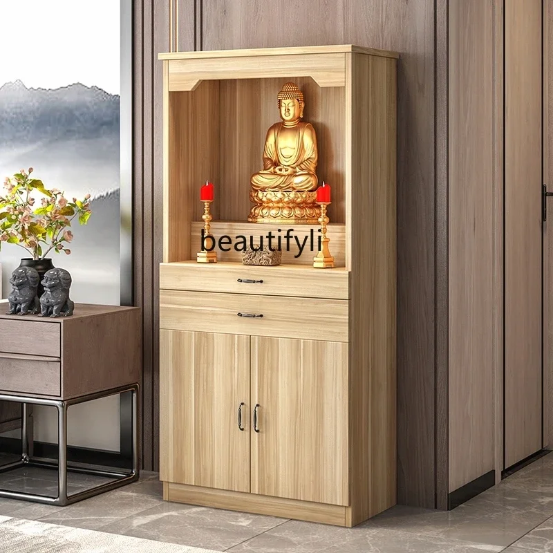 Buddha Statue Clothes Closet Worship Table Altar with Door Altar Home God of Wealth Altar