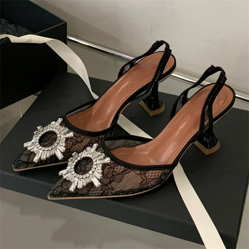 

Женские туфли-лодочки CRYSTAL с дышащей сеткой и острым носком, элегантные туфли-мюли на высоком каблуке с босоножками для вечеринки и выпускного вечера