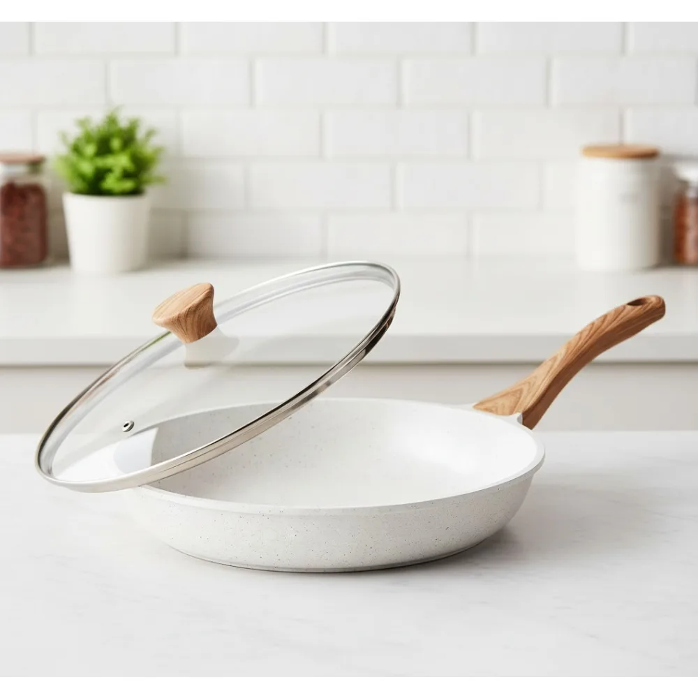

11 Inch Ceramic Nonstick Frying Pan with Lid - Healthy PFAS/PTFE Free, Induction Compatible Skillet for Easy Cooking & Cleaning