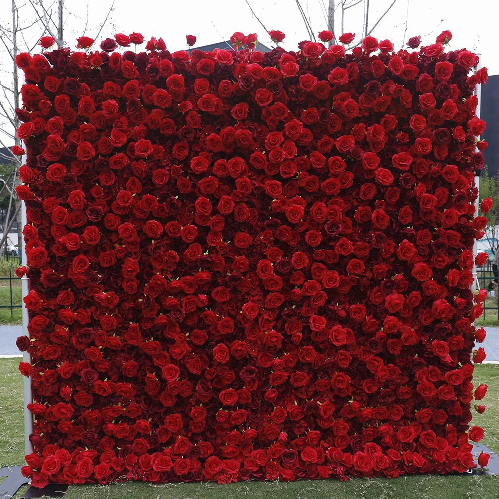 

Rose Red Pink White Wedding Party Event Decor Roll Up Artificial Flower Wall Backdrop 8ft x 8ft