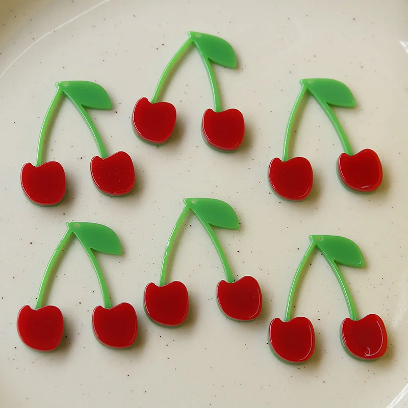 

10 шт. акриловых подвесок ручной работы в форме фруктов (вишни) для ожерелий, серег, коннекторы для самостоятельного изготовления украшений