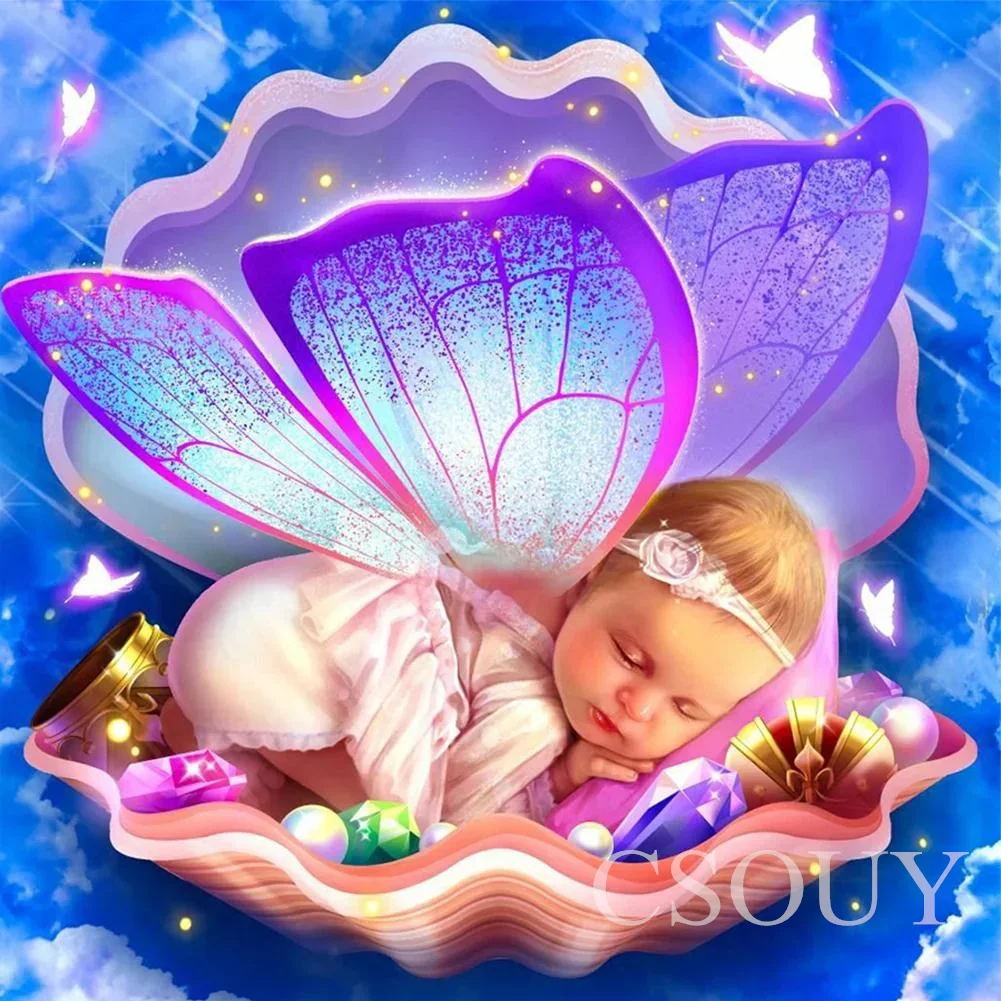 

100% Crystal Fairy Dust Square Drill Full Diy Diamond Painting Cross Stitch Angel Baby AB 5D Embroidery Mosaic Decor Needlework
