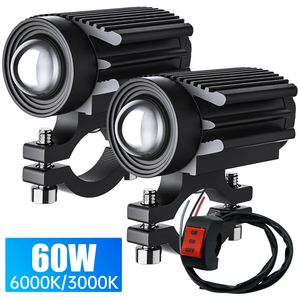 2Pcs Bicycle Light  60W 6000lm 6000k/3000k Super Bright Front Rear Light Set LED Waterproof 3 mode Driving Led Headlight Motorcy