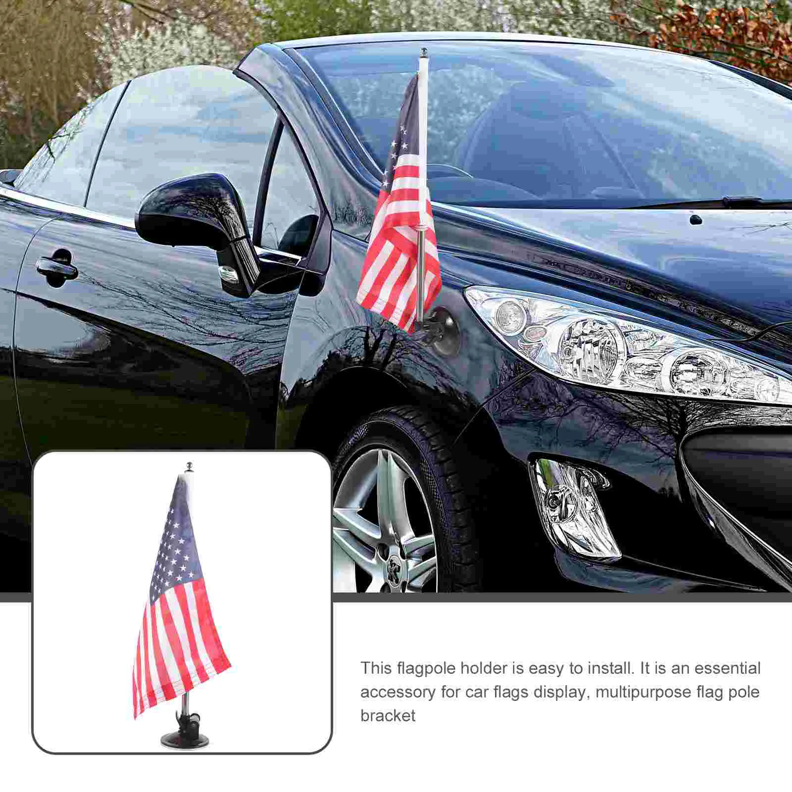 Window American Car Parade Flagpole Base Suction Cup Telescopic Exterior with ( + Flag) Sign Mount Cloth Holder Metal