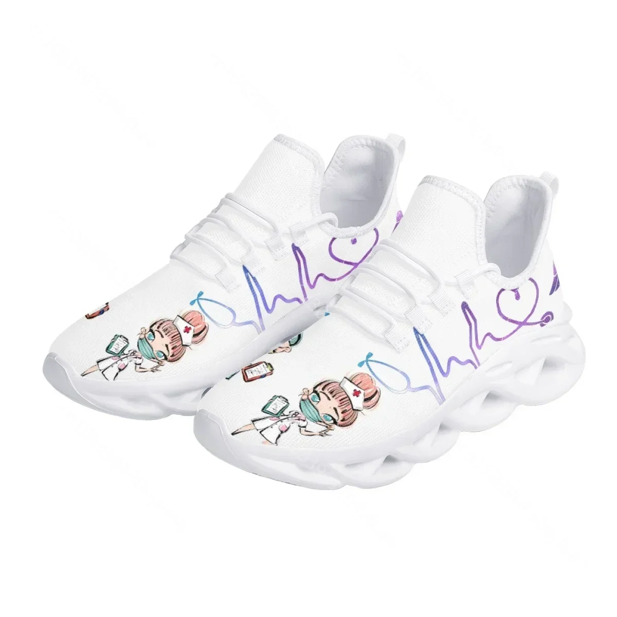 Women White Nursing Shoes Cute Cartoon Nurse Doctor Healthcare Brand Design Ladies Mesh Flats Sneakers Zapatillas view 4