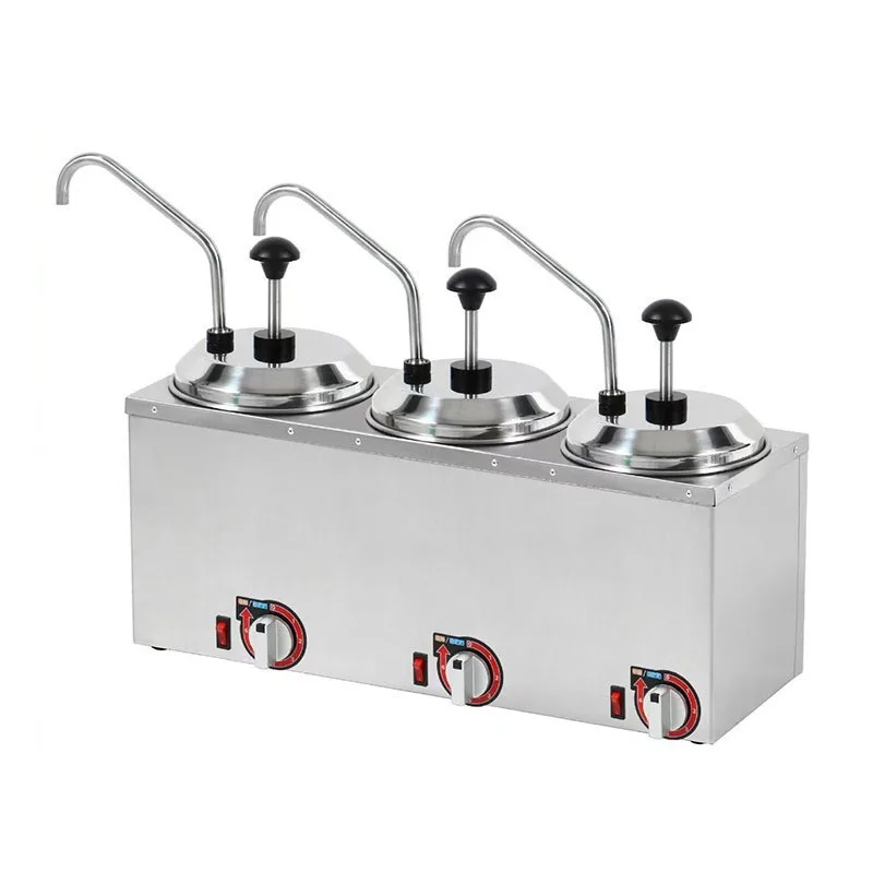 Single Dual Triple Head Stainless Steel Electric Sauce Dispenser Warmer Heating Pump Box Commercial Condiment Ketchup Cheese Sau