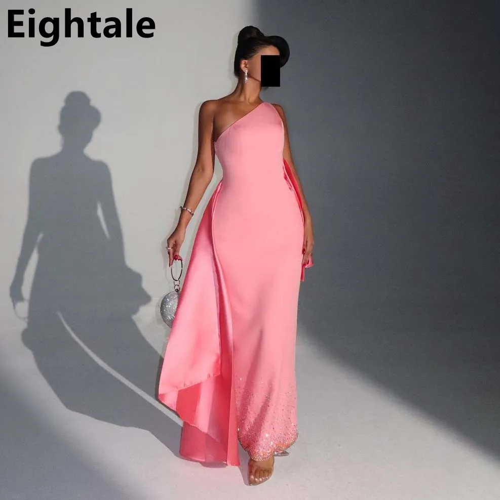 Eightale 2023 Champagne Mermaid Arabic Pearls Evening Dress For Wedding Party Satin Prom Dress Dubai Party Gown New Arrival