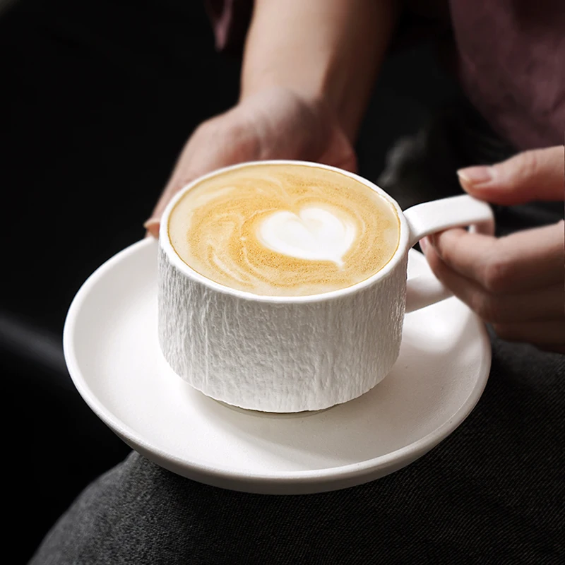 

Black and White Simple Frosted Coffee Cup and Saucer European Restaurant Cafe Cup and Saucer Breakfast Cup Tea Cup and Saucer