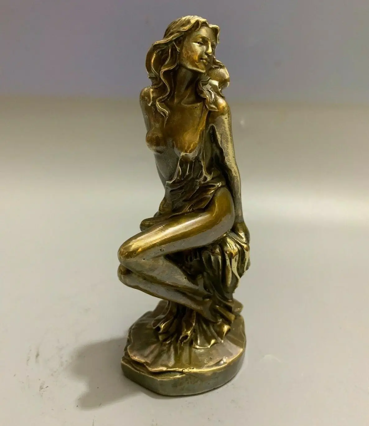 decor Copper Bronze naked Sexy beauty young girl body art sitting Statue belle