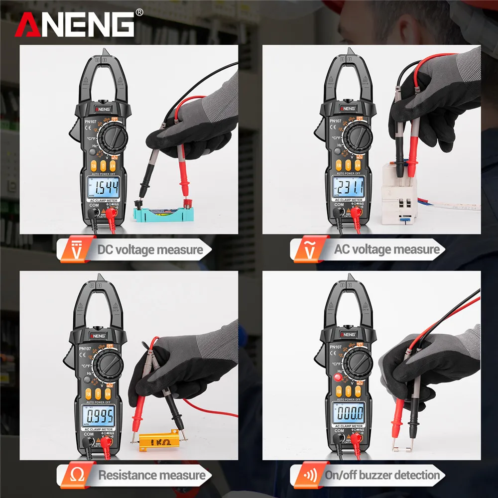 ANENG PN107 Digital Clamp Meter 600A AC Current Tester Voltmeter Ammeter NCV Diode with Temperature Frequency Professional Tool