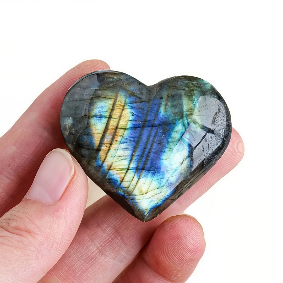 1/2/3pcs Natural Flashy Labradorite Cabochon Heart Shape Labradorite Flatback Stone Smooth Polish Gemstone 2-5cm