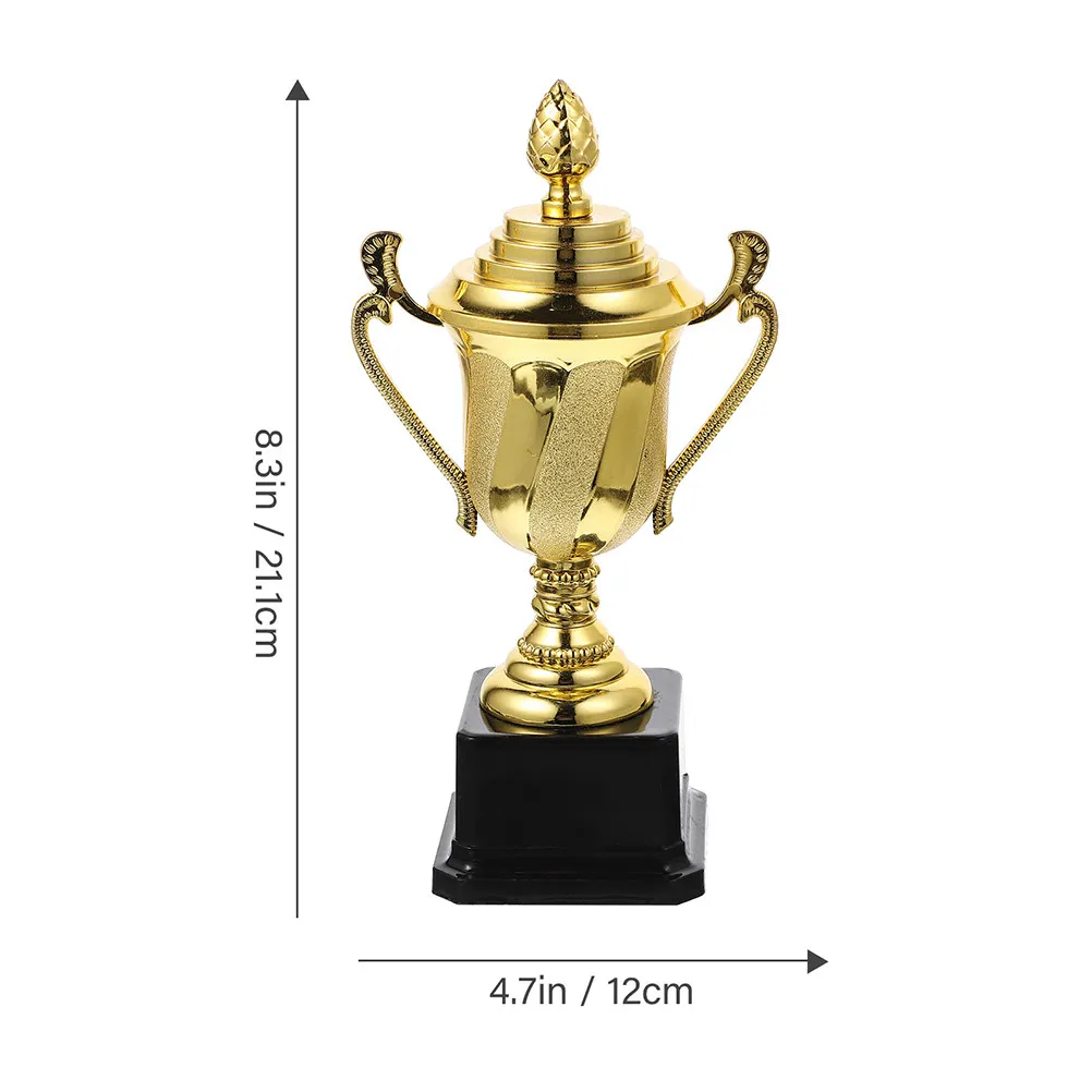 2Pcs Award Trophies Plastic Gold Color Delicate Competition Winner Trophies for Teens Football Basketball Rugby Prizes