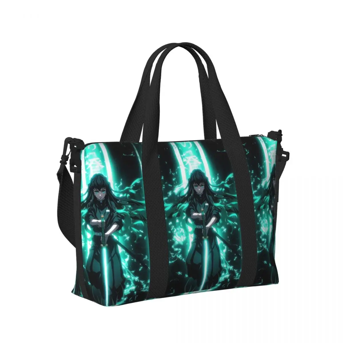

Anime Muichiro Tokito Demon Slayer Beach Travel Bag Large Capacity Tote Bags for Gym Yoga Women Shopping Duffle Shoulder Bag