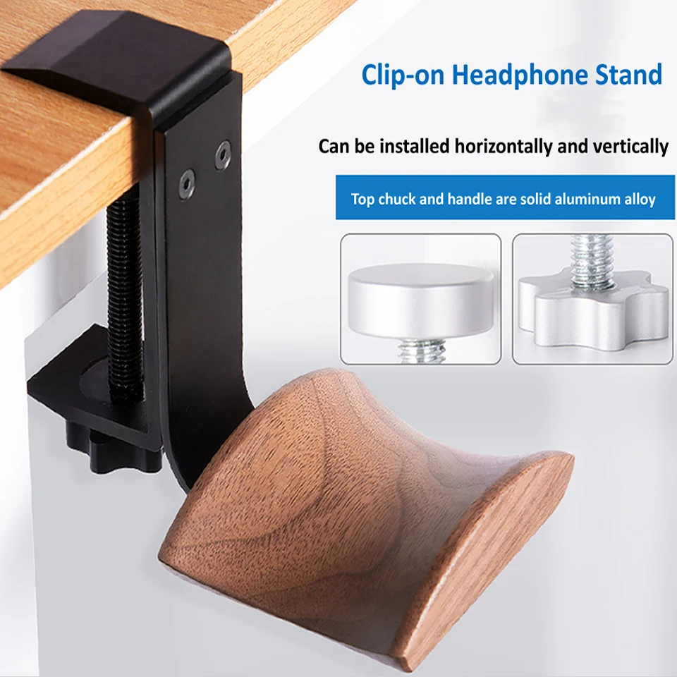 Soporte Auriculares Madera y Aluminio con Clip para Escritorio - imagen 3