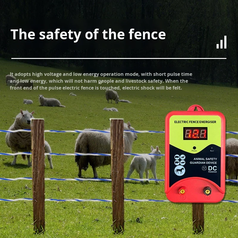 Smart Electric Fence Host Complete Set, Ranch Anti-Wild Pig Alarm System for Cattle Sheep Livestock Breeding Pasture Protection