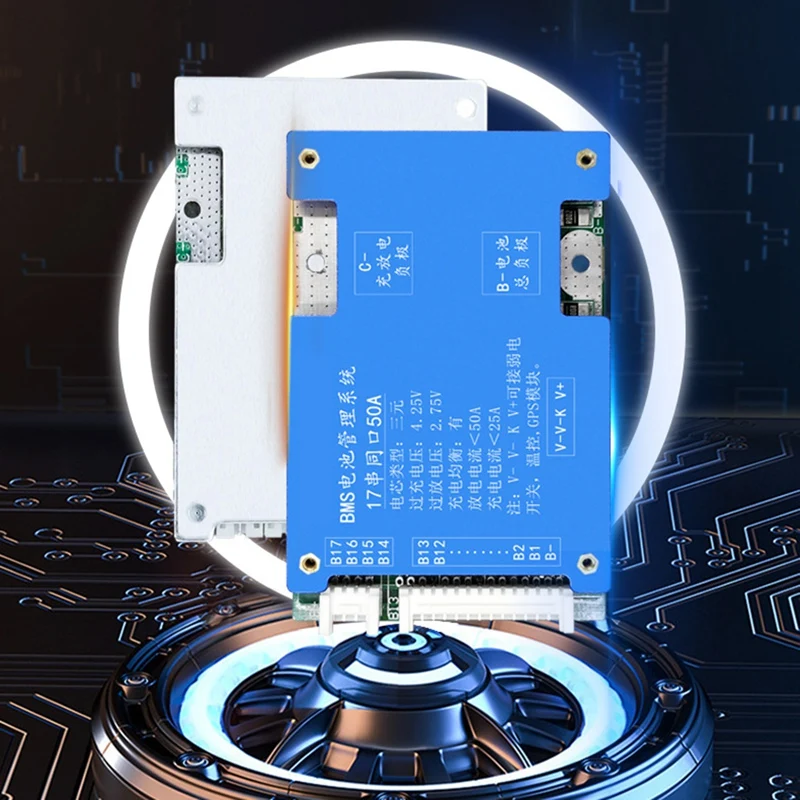 บอร์ดป้องกันแบตเตอรี่ลิเธียมเทิร์นนารี1ชิ้น17S 50A 60V พร้อมฟังก์ชันสมดุลแรงดันไฟฟ้าสำหรับ e-BIKE