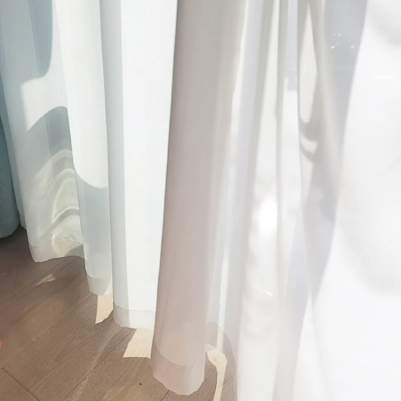 High-end White Chiffon Thickened Window Screen Curtains for Living Room Bedroom Window Balcony Bay Window Finished Product