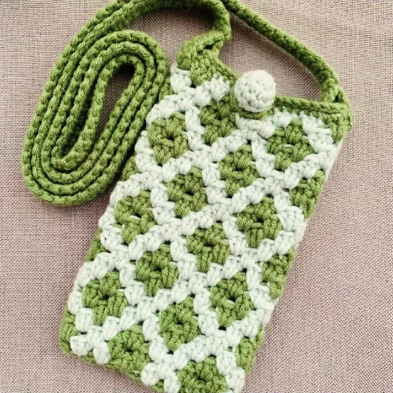 1pcs/Handmade crochet two color small flower mobile phone bag, key bag, crossbody bag, zero wallet, exquisite storage bag