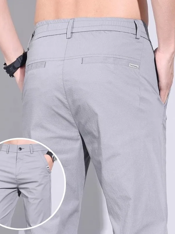Summer Ice Silk Men's Slim Fit Casual Pants Straight Leg Business New Style No Ironing Long Pants Versatile Western Pants