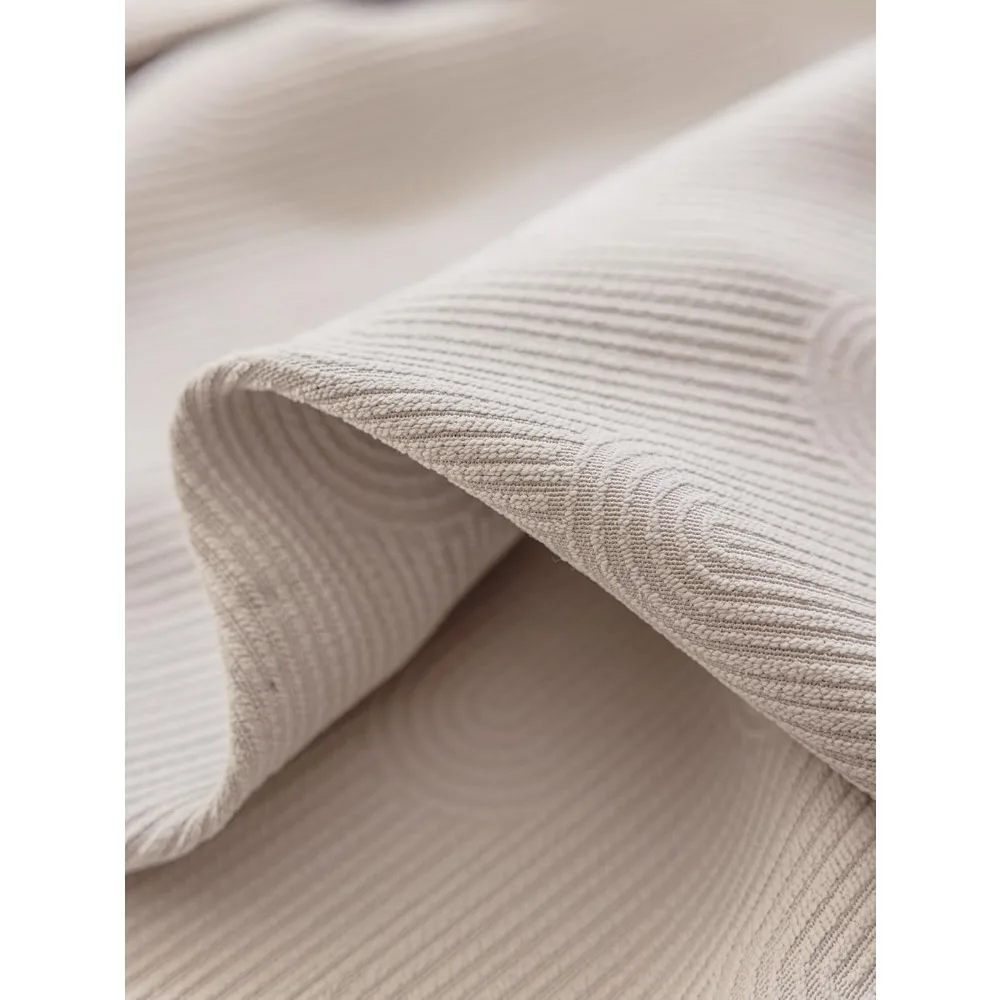 Gorden Blackout Ruang Tamu Warna Solid Chenille Jacquard Beige, 52x54 Inci, 2 Panel, Privasi & Penahan Cahaya