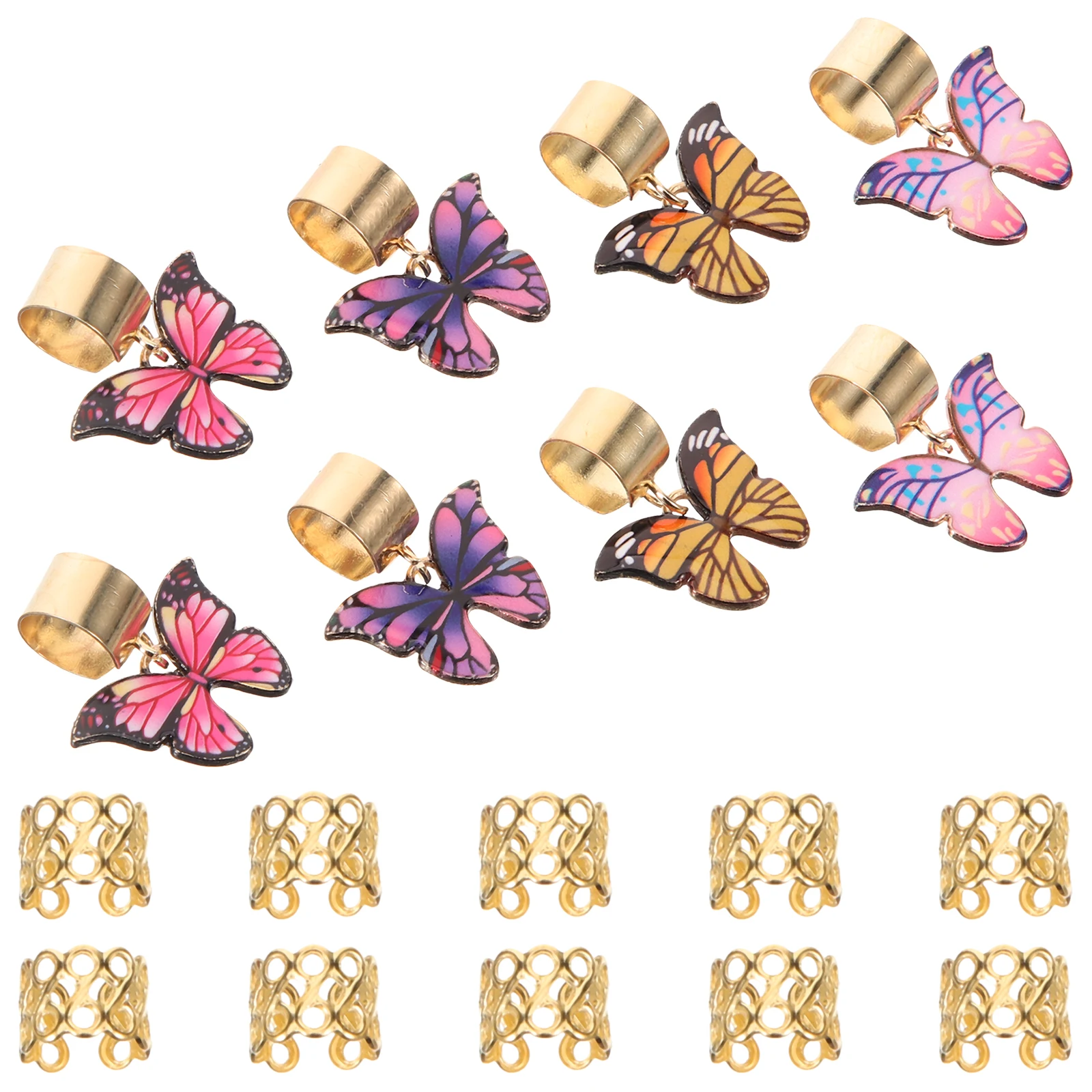 

18pcs Hair Ring Buckle Dreadlock Accessories for Women Butterfly Braid Clips Cuff Styling Ponytail Cuffs Zinc Alloy Plastic