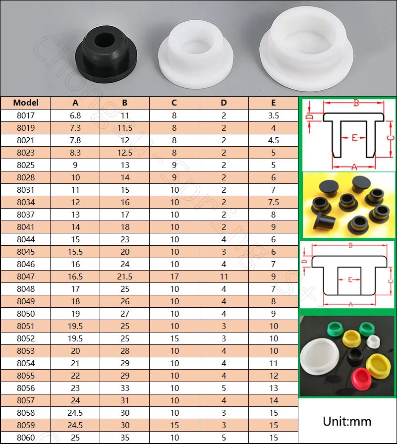 2Pcs Silicone Rubber Hole Caps Plugs 6.8 7.3 7.8 8.3 9 to 25mm Seal Stopper T Type High Temperature Dustproof Plug White Black