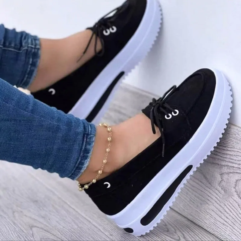 2022 Shoes For Women  Summer Platform Sport Casual Shoes Lace-up Flats Size  Comfort Non Slip Women Loafers Vulcanize Shoes