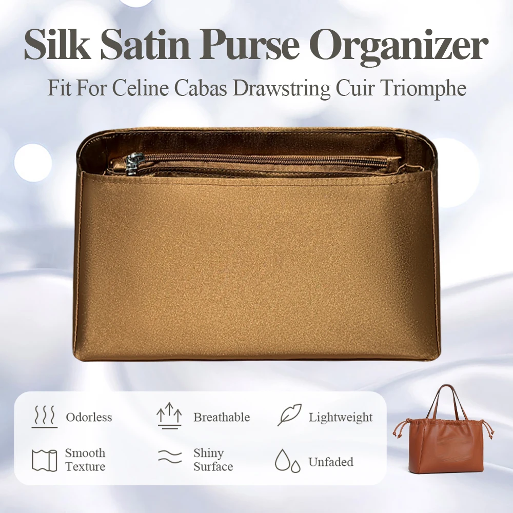 

Silk Satin Purse Organizer Insert Fit for Celine Cabas Drawstring Cuir Triomphe Handbag Inside Storage Bag Inner Organizer Bag