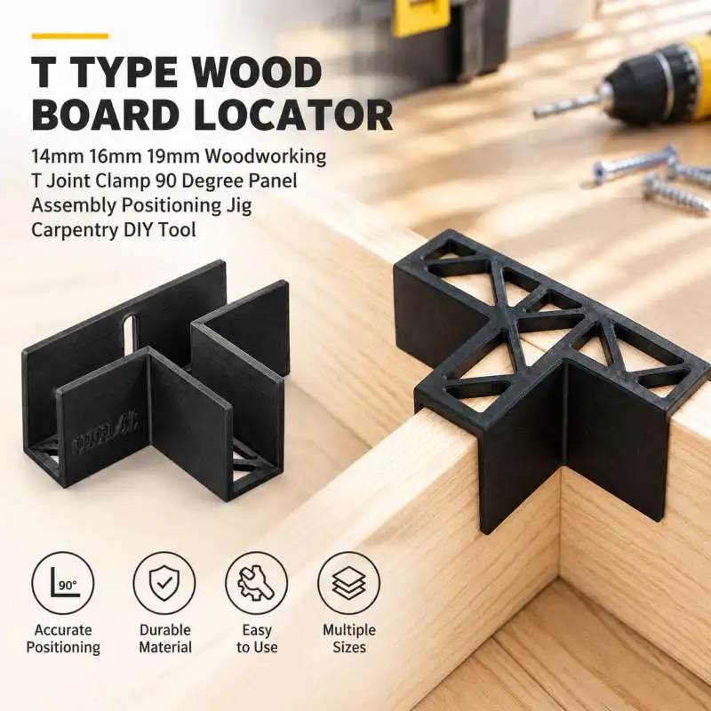 T Type Wood Board Locator 14mm 16mm 19mm Woodworking T Joint Clamp 90 Degree Panel Assembly Positioning Jig Carpentry DIY Tool