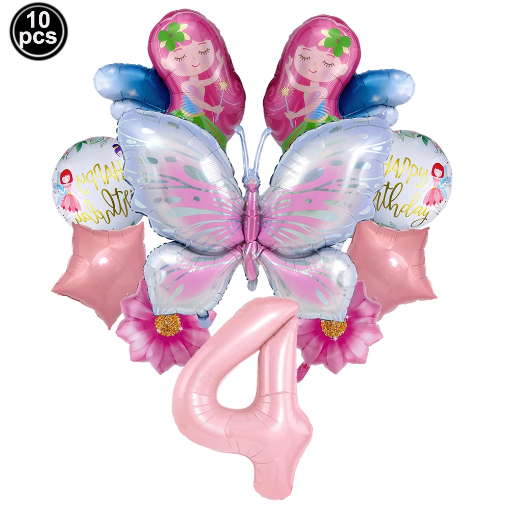 Flower Fairy Balloons Set for Girls, Decorações Tema Borboleta, Birthday Party Supplies, Decor, 1-9th