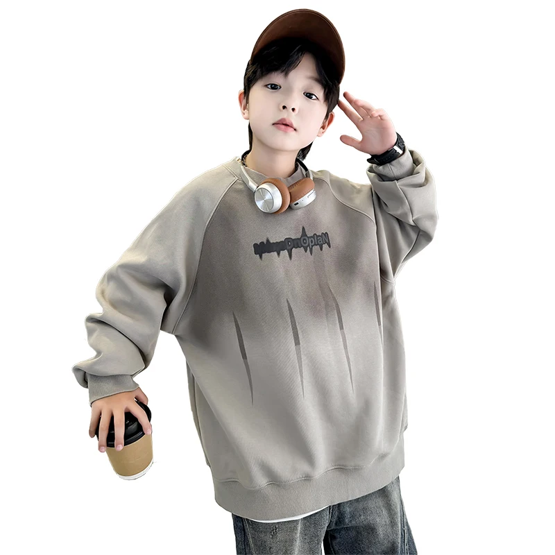 

Boys Clothes Kids Vintage Retro Sweatshirts Top for Teens Autumn Loose Gradient Pullover T-Shirt Cotton Long Sleeve Casual Tee