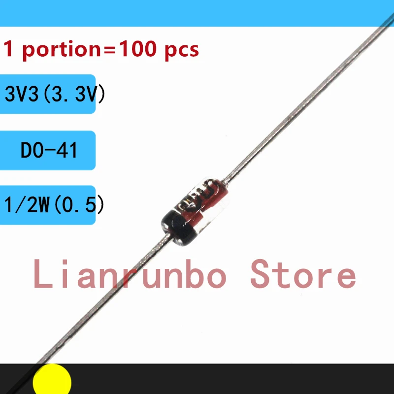 100PCS/Lot 1/2W 0.5W 3.3V   Zener Diode