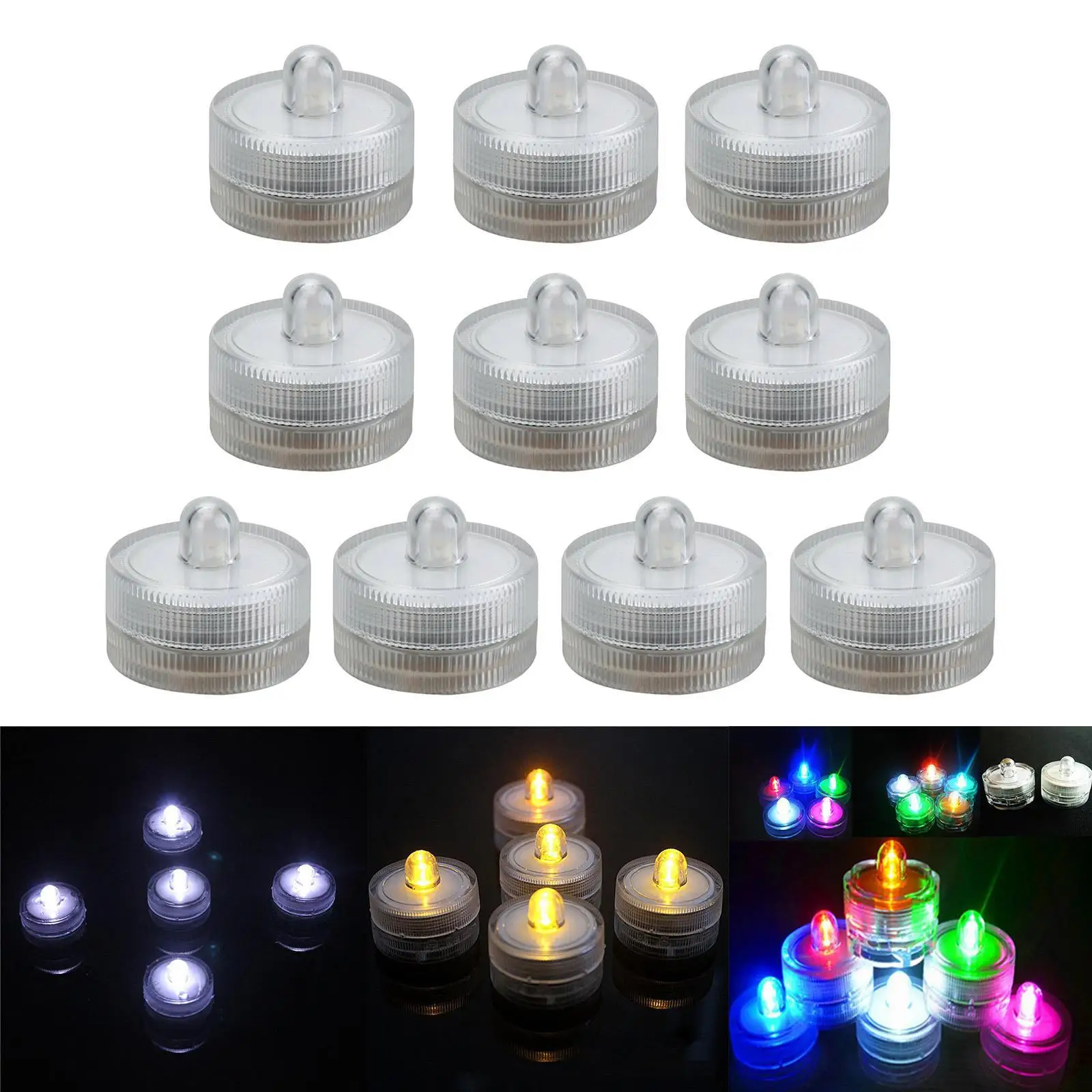 Velas LED sumergibles impermeables con pilas, luces de té sin llama, 10 Uds.