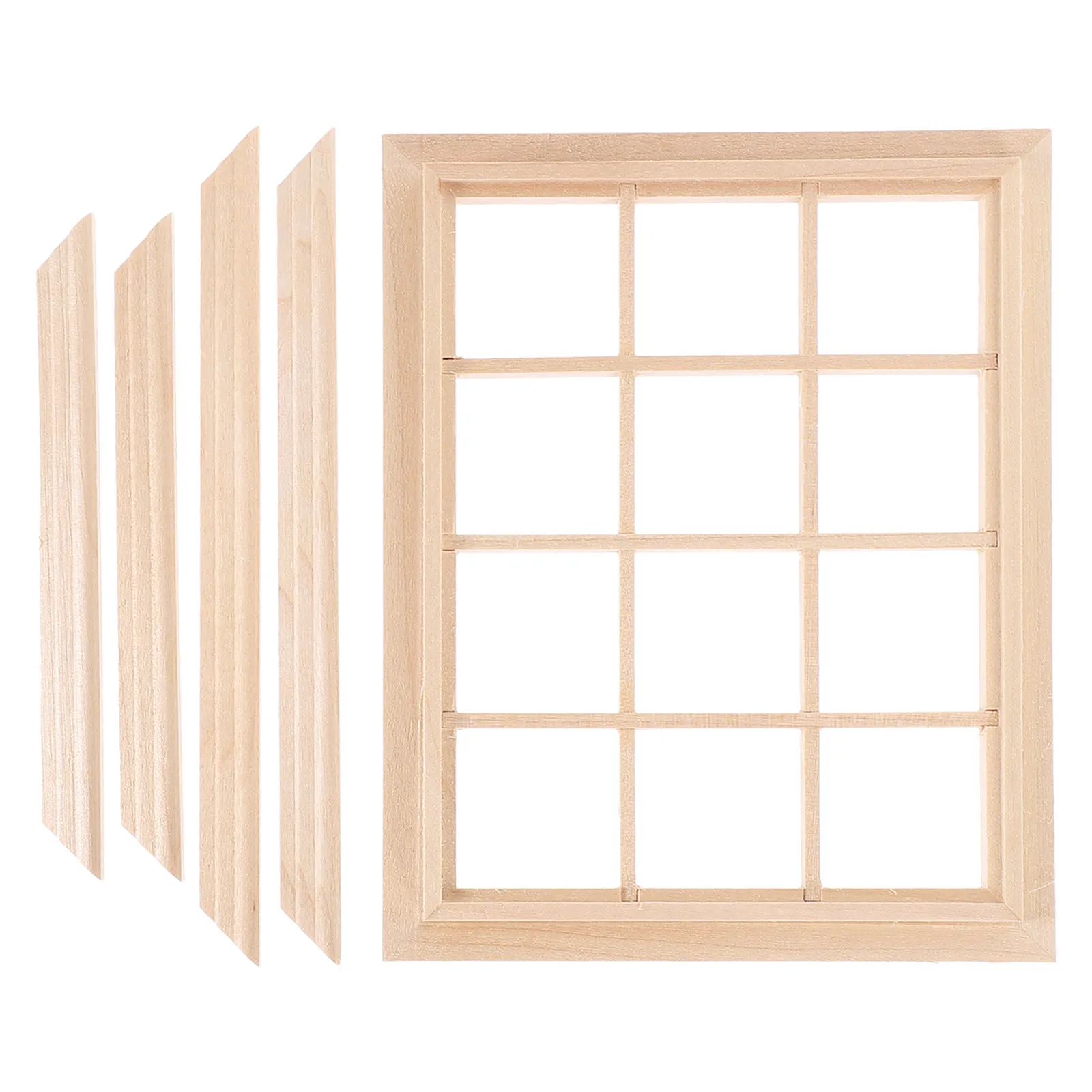 

Miniature Wooden Windows :12 Scale Natural Pine Finish Realistic Grain Texture for Dollhouse Interior Styling