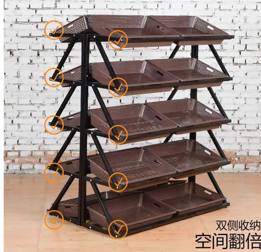 Fruit shelf display rack Multi-functional fruit shelf shelf vegetable shelf steel and wood frame