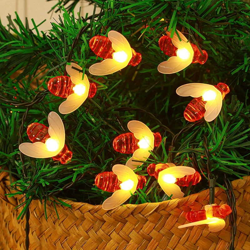 

2025 Easter LED Cute Honey Bee Crystal Ball Solar Fairy String Light Wedding Outdoor Christmas Garden Decoration Garland Lamp