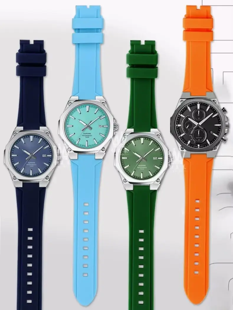 لموديلات كاسيو EFR-S108D وEFS-S570 وECB-10YDC. أحزمة ساعة سيليكون مقاومة للماء للرجال مع سلاسل ساعة بإبزيم محدب