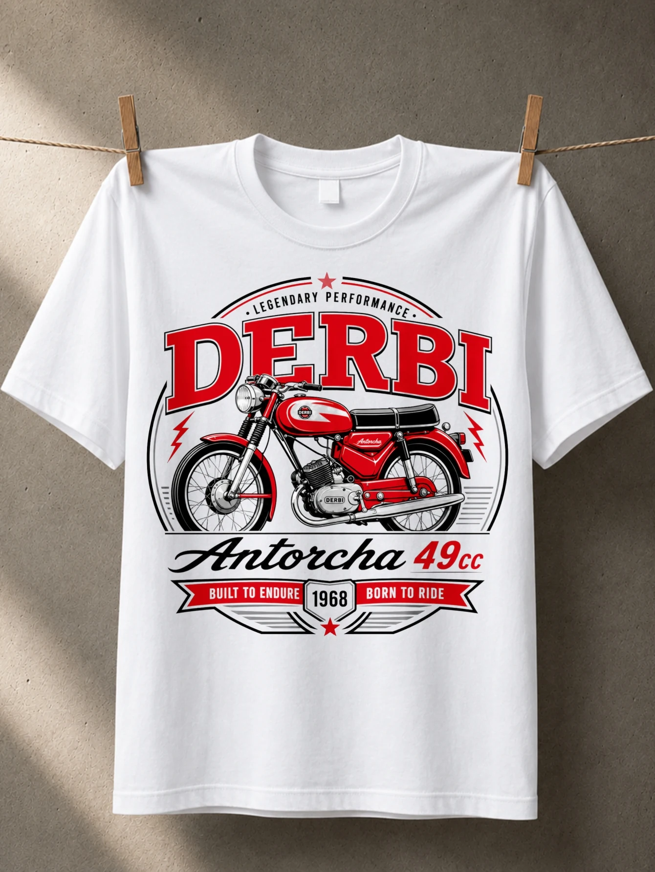 Antorcha 49cc with red vintage motorbike 1968 built to endure text and classic racing style Unisex  Unisex All T-Shirt