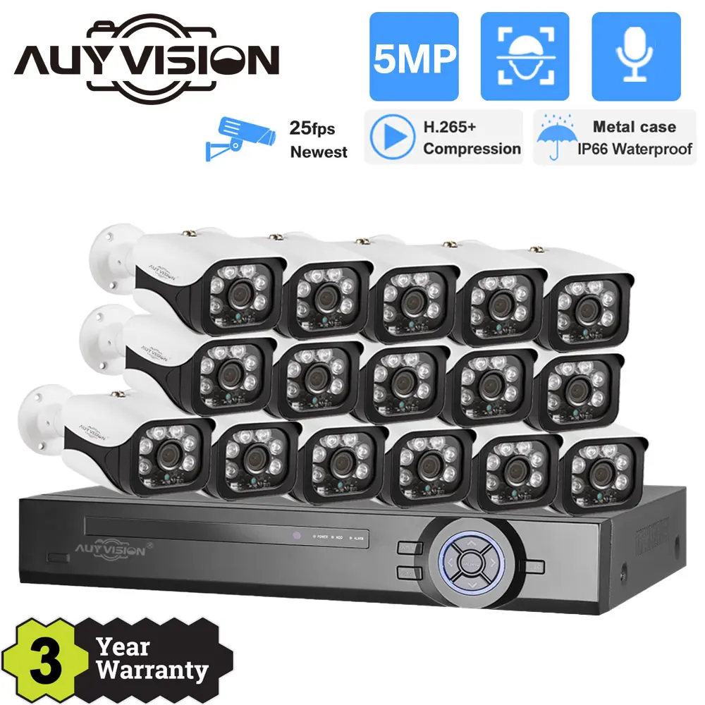 

16CH 5MP 25FPS Security Camera System CCTV POE NVR Kit IR Night Vision Video Surveillance Indoor Outdoor Audio Record IP Camera