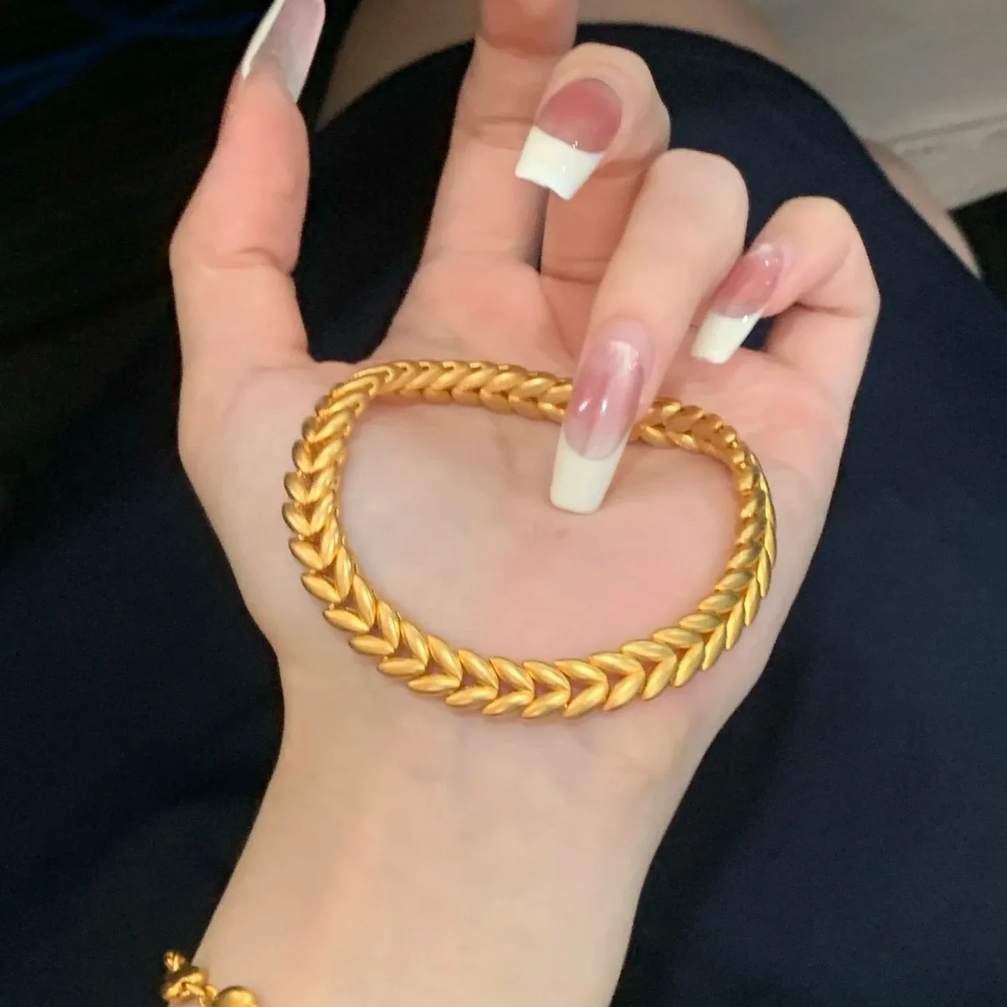 

Fashion 9999 24K real gold wheat ears and plain ring bracelet simple versatile bracelet fashionable adjustable bracelet