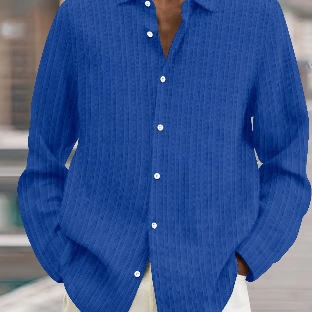 Men's high-quality casual shirt with striped solid color daily top, lapel button cardigan, spring and autumn men's streetwear