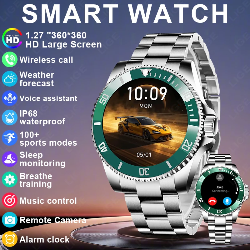 

Original LIGE New Smart Watch 100+ Sports Modes IP68 Waterproof 1.27'' HD Screen Bluetooth call smart watchs for men Android IOS