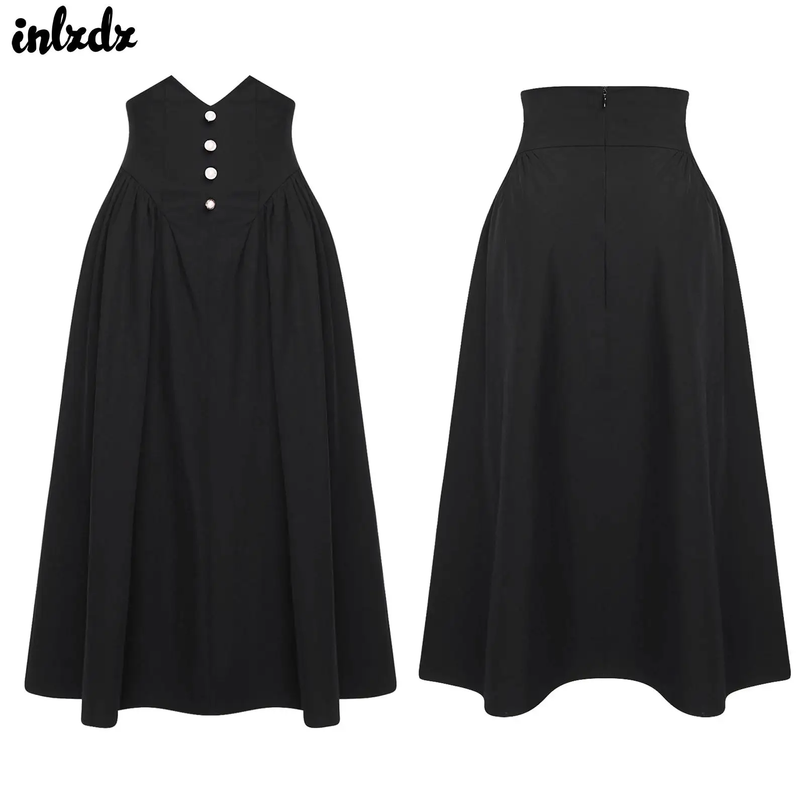 Womens Renaissance Long Skirt High Waist Gathered A-line Maxi Swing Skirt Medieval Festival Cosplay Skirt Halloween Outfit